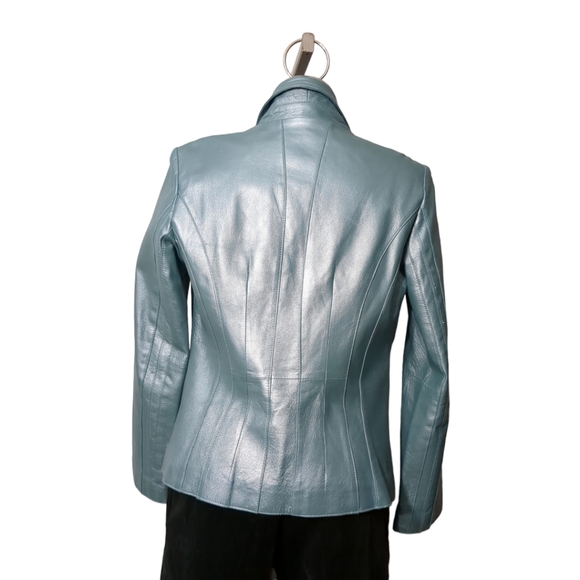 Worthington genuine leather silver blue size medium women's jacket Size M - Picture 4 of 13